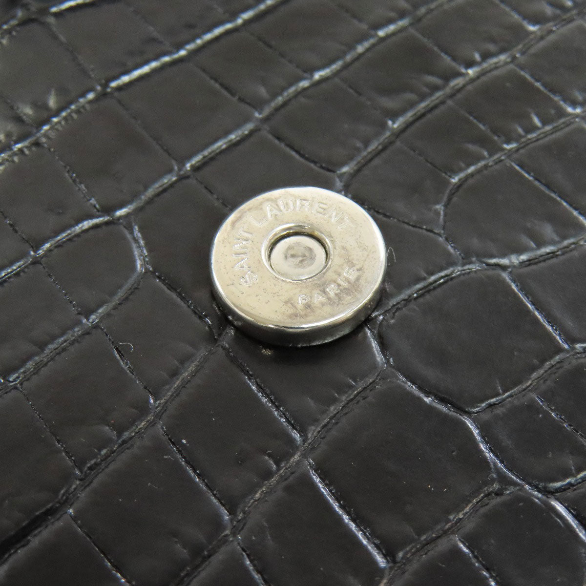 YVES SAINT LAURENT Chain Wallet Embossed Long wallet (with coin pocket) Calf Ladies [Used]