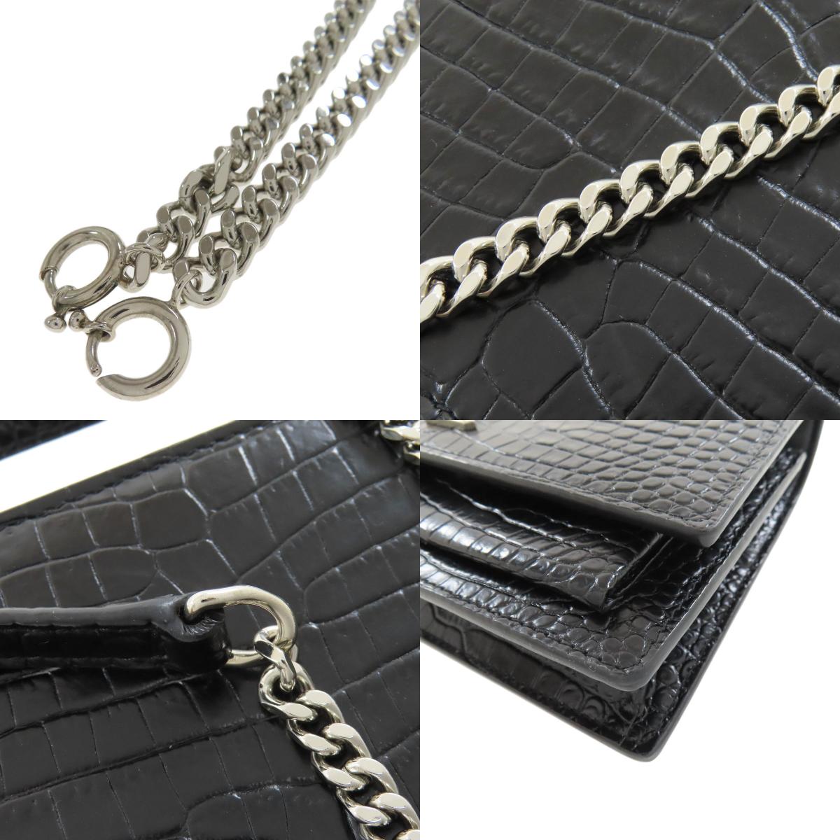 YVES SAINT LAURENT Chain Wallet Embossed Long wallet (with coin pocket) Calf Ladies [Used]