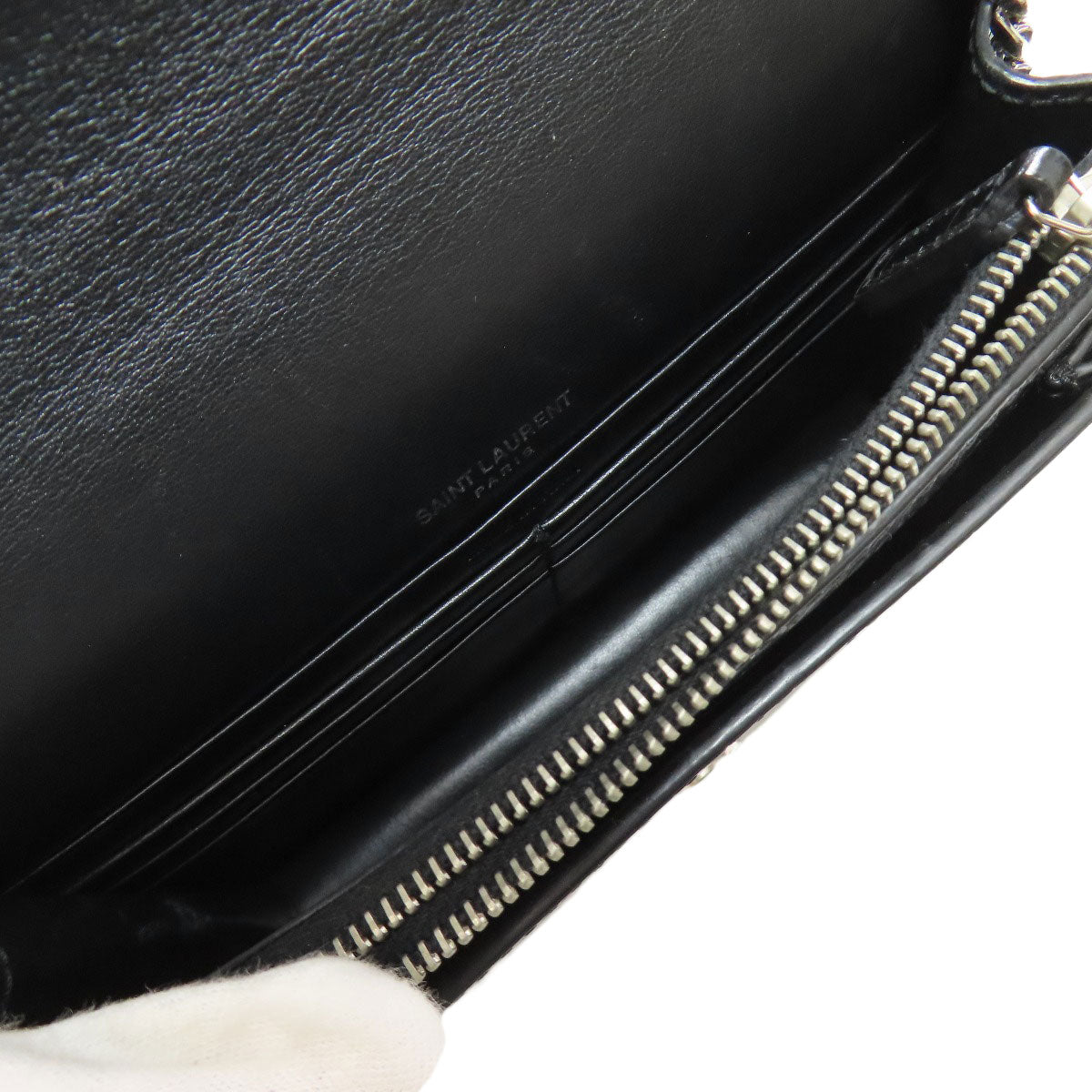 YVES SAINT LAURENT Chain Wallet Embossed Long wallet (with coin pocket) Calf Ladies [Used]