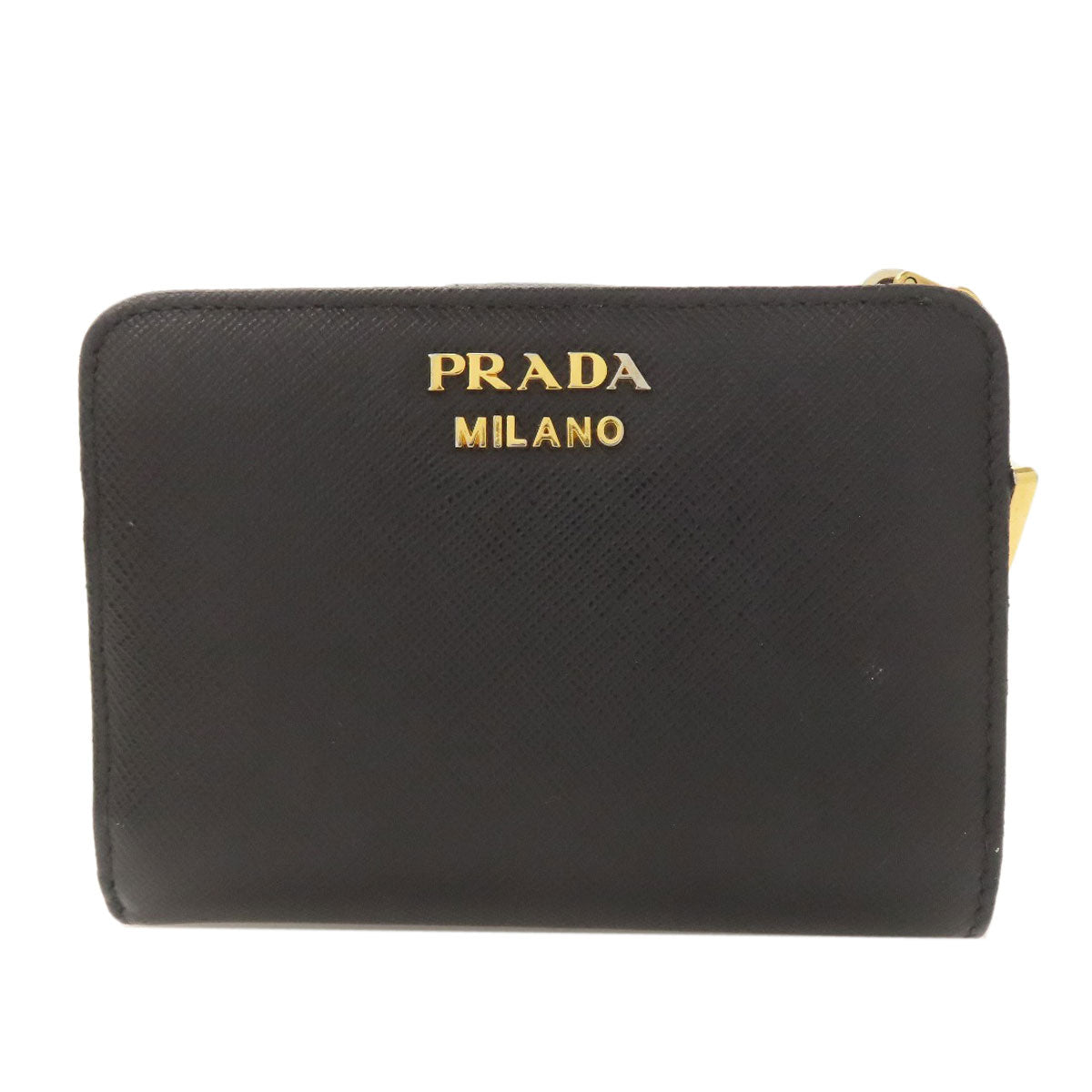 PRADA Triangle Charm Bifold Wallet with Coin Pocket Safiano Ladies [Used]