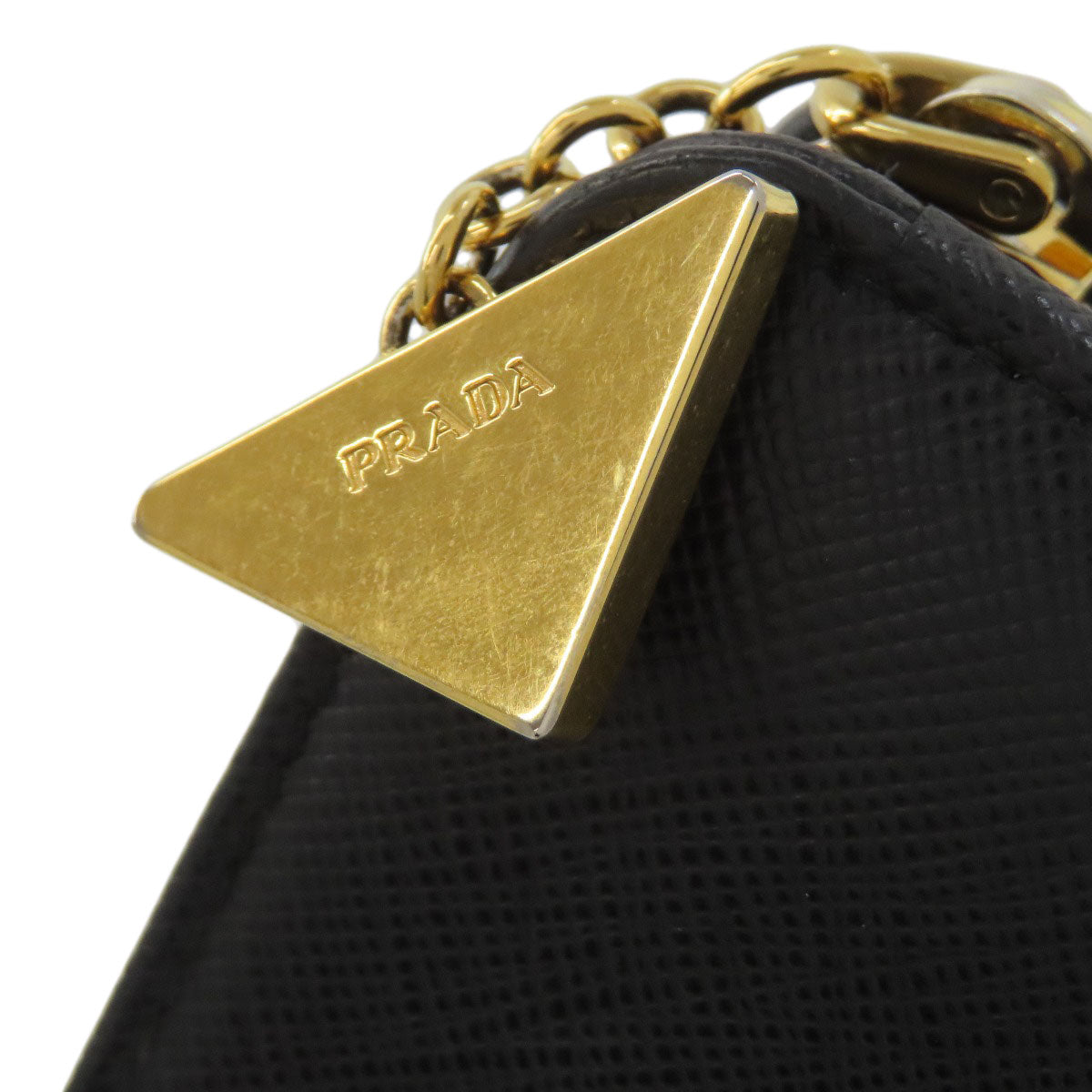 PRADA Triangle Charm Bifold Wallet with Coin Pocket Safiano Ladies [Used]