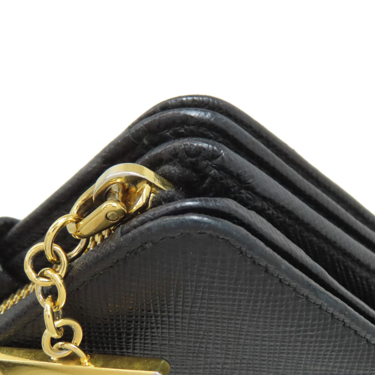 PRADA Triangle Charm Bifold Wallet with Coin Pocket Safiano Ladies [Used]
