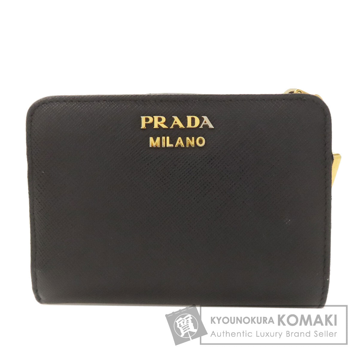 PRADA Triangle Charm Bifold Wallet with Coin Pocket Safiano Ladies [Used]