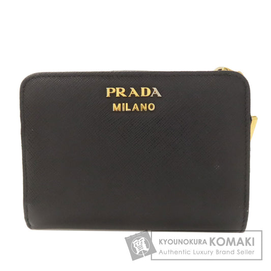 PRADA Triangle Charm Bifold Wallet with Coin Pocket Safiano Ladies [Used]
