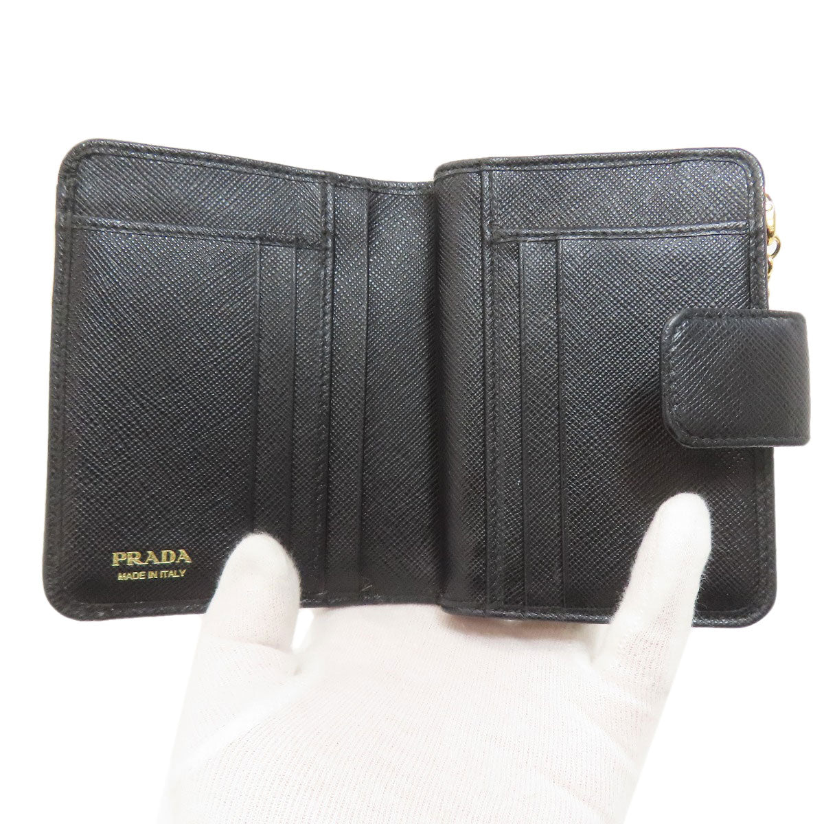 PRADA Triangle Charm Bifold Wallet with Coin Pocket Safiano Ladies [Used]