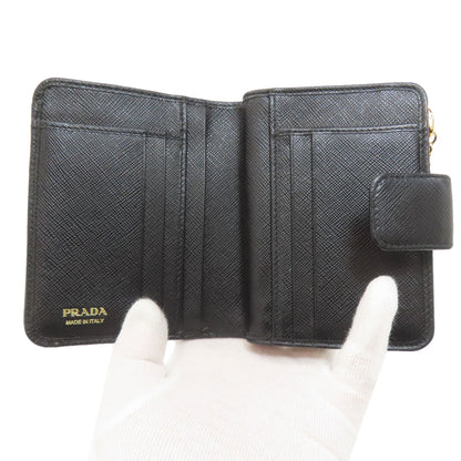 PRADA Triangle Charm Bifold Wallet with Coin Pocket Safiano Ladies [Used]