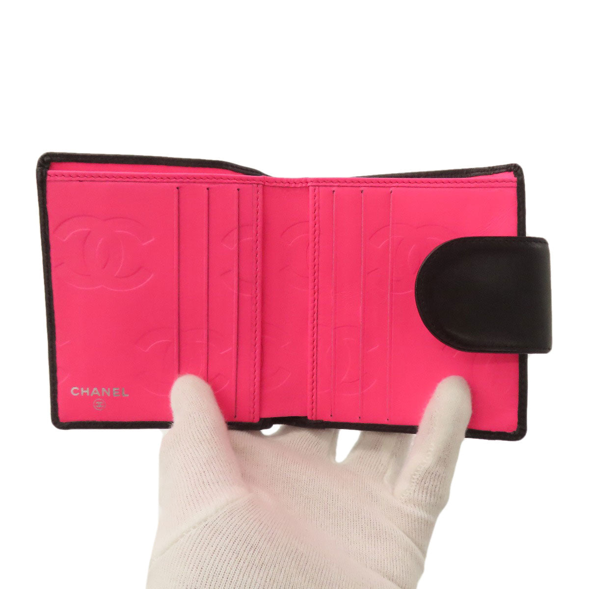 CHANEL CAMBON LINE SilverHardware Bifold Wallet with Coin Pocket Calf Ladies [Used]