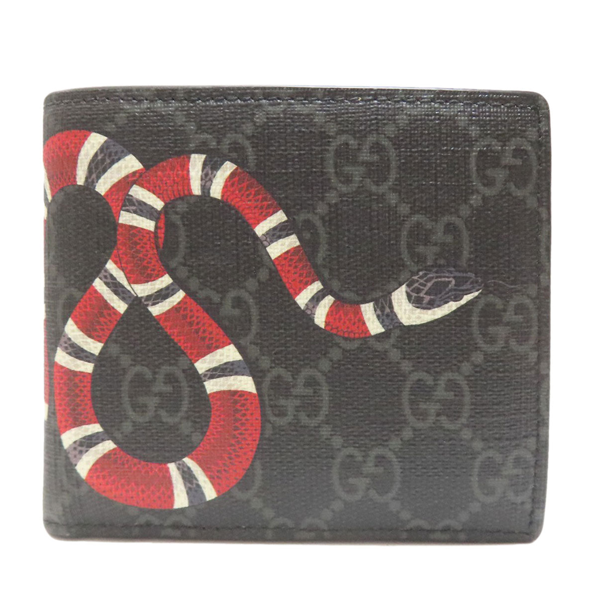 GUCCI 451266 GG Supreme Snake Print Bifold Wallet with Coin Pocket PVC mens [Used]