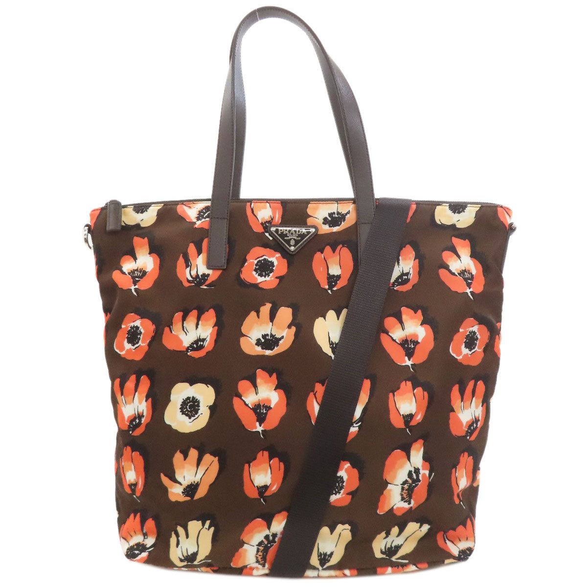 PRADA B4696F Logo Hardware Flower 2WAY Tote Bag Nylon Ladies [Used]