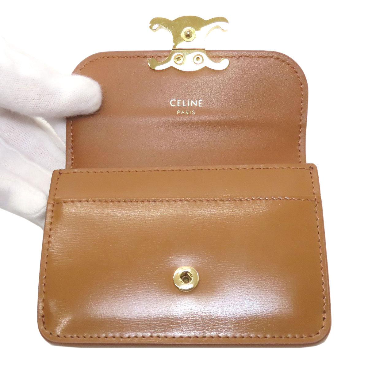 CELINE Triomphe Card Case Leather Ladies [Used]