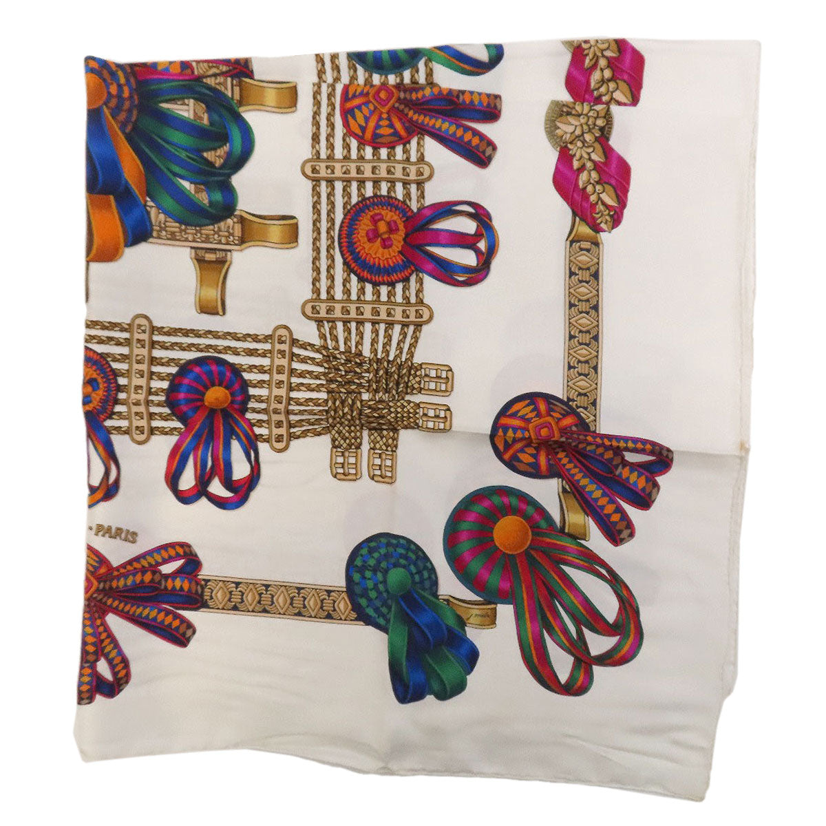HERMES Carre90 horse ribbon decoration Scarf Silk Ladies [Used]