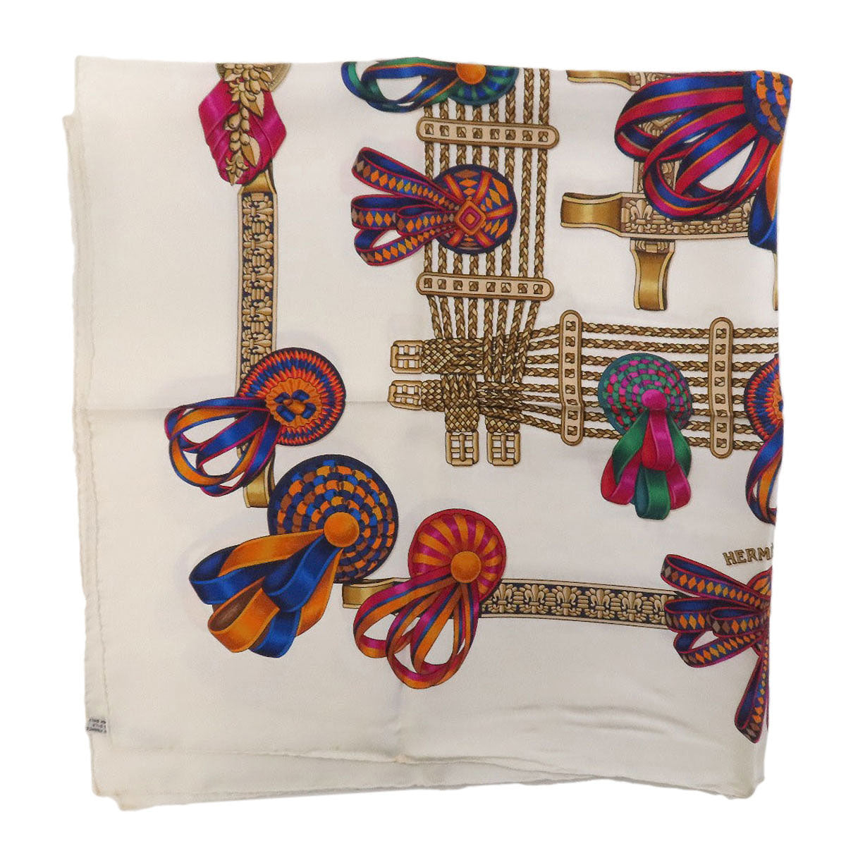 HERMES Carre90 horse ribbon decoration Scarf Silk Ladies [Used]