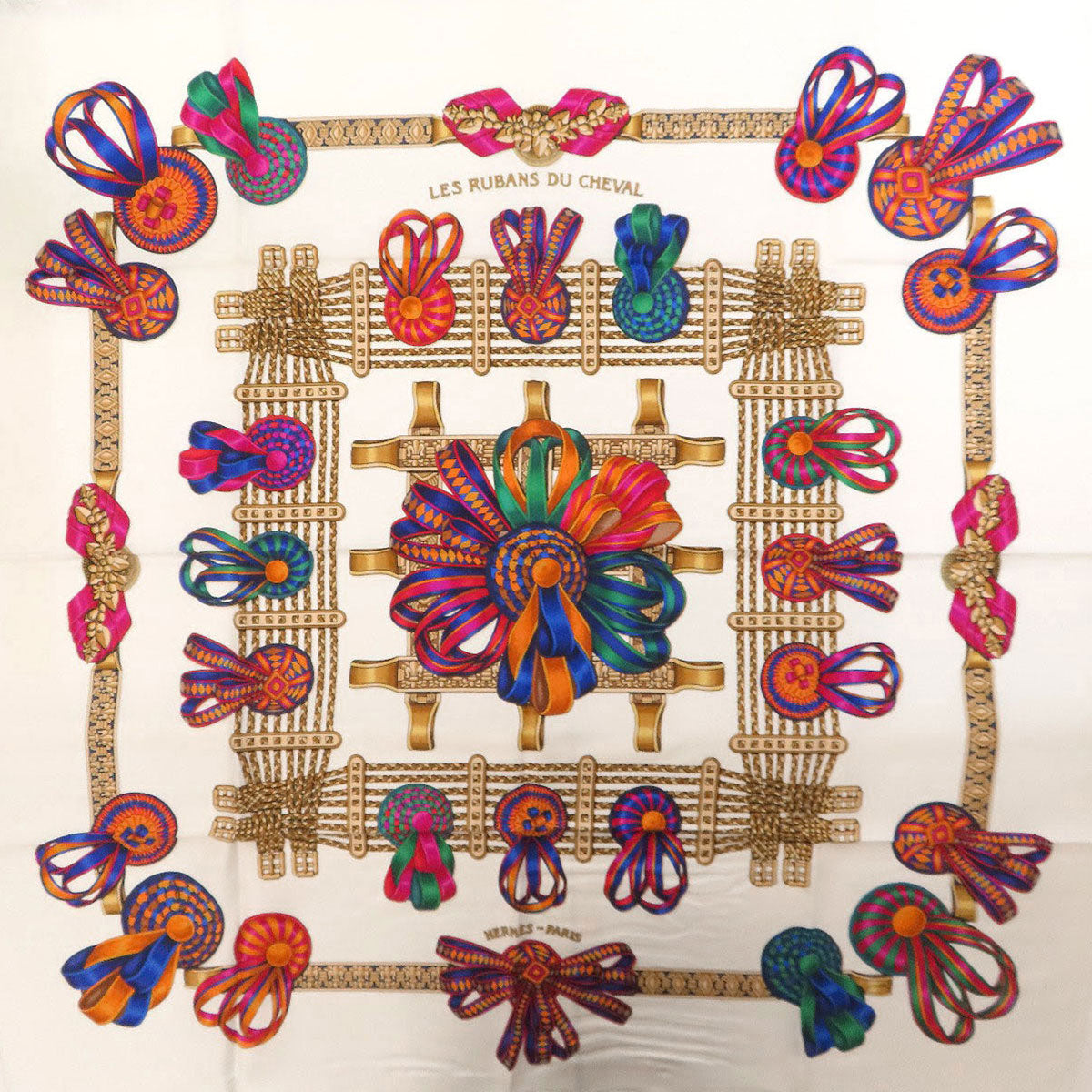 HERMES Carre90 horse ribbon decoration Scarf Silk Ladies [Used]