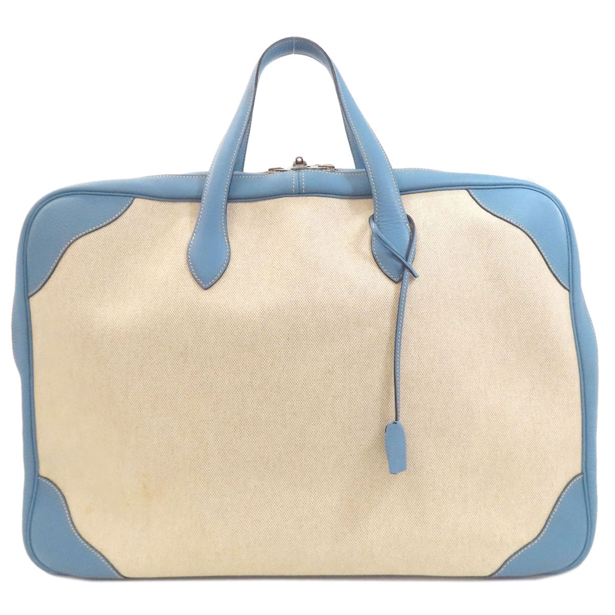 HERMES Victoria 50 Blue Jean SilverHardware Handbag Tower ash Ladies [Used]