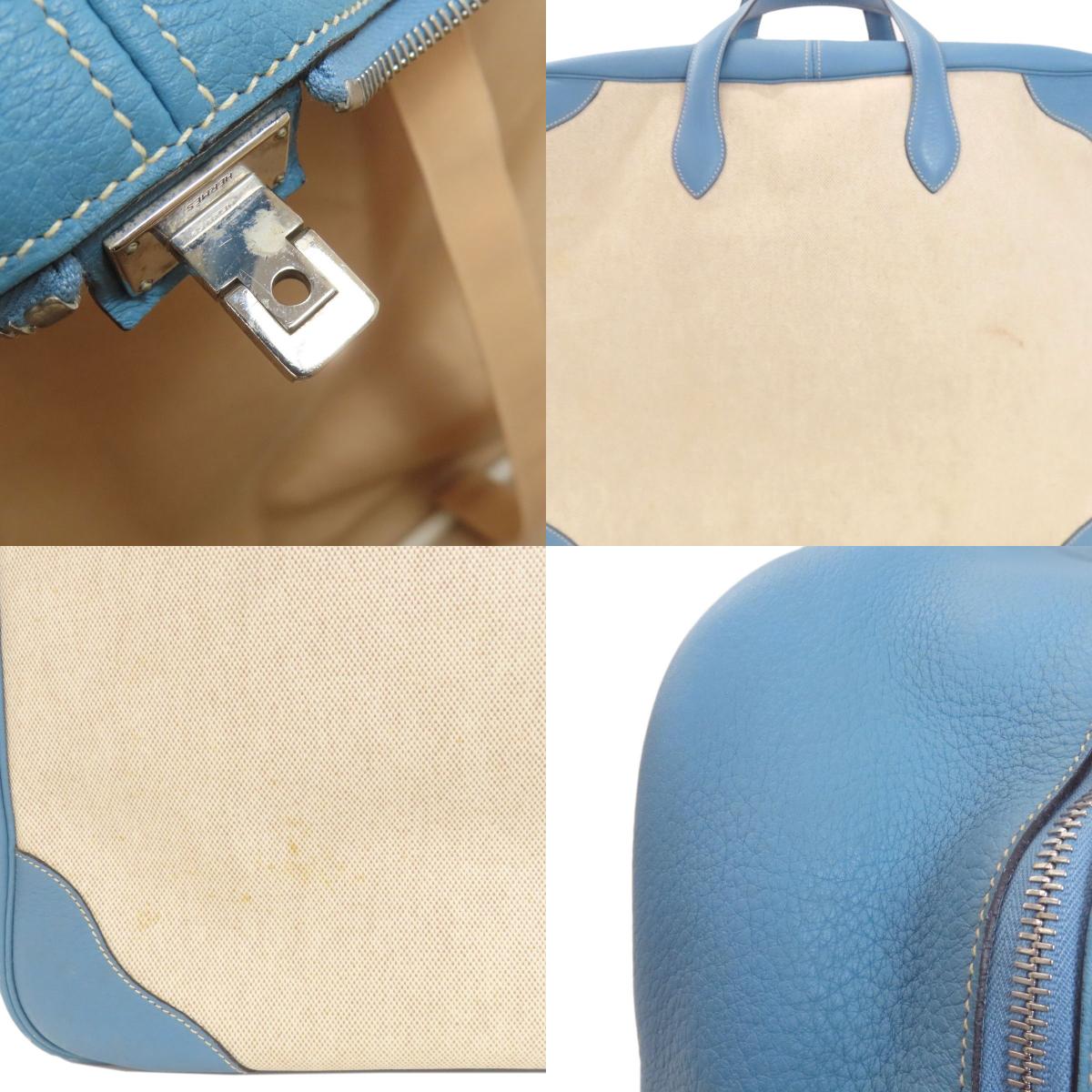 HERMES Victoria 50 Blue Jean SilverHardware Handbag Tower ash Ladies [Used]