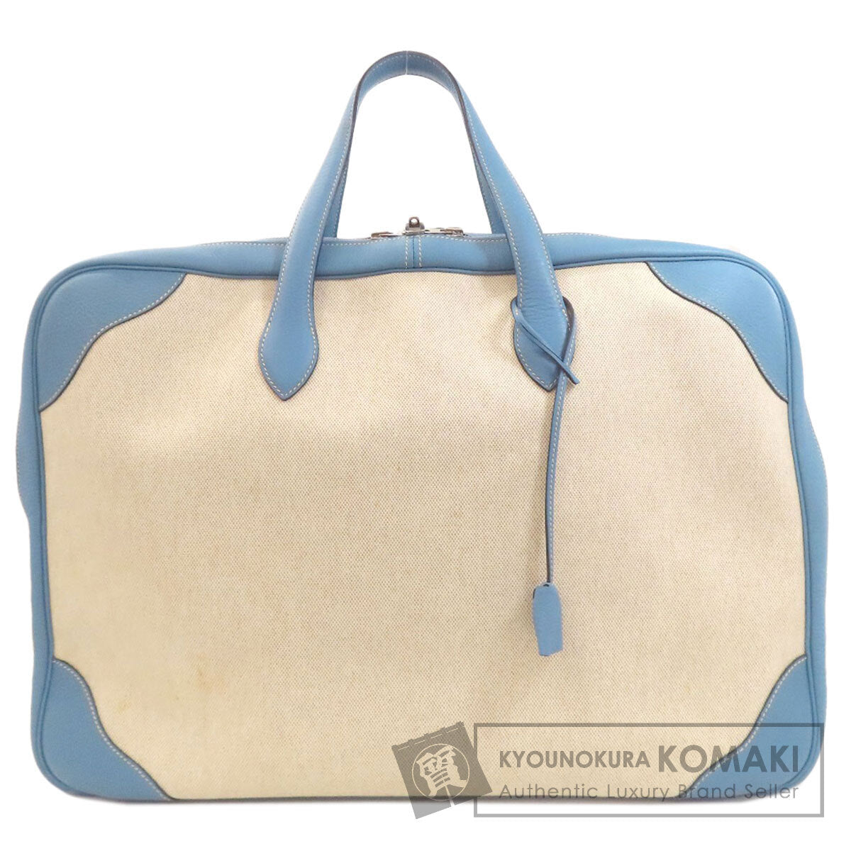 HERMES Victoria 50 Blue Jean SilverHardware Handbag Tower ash Ladies [Used]