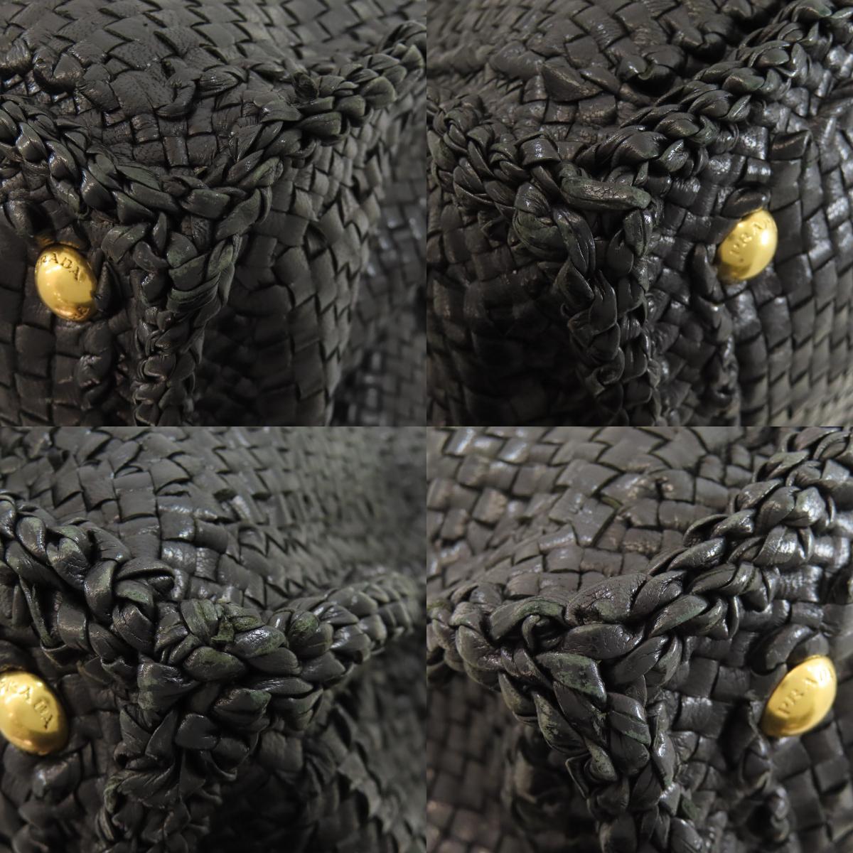 PRADA Canapa braid Tote Bag Calf Ladies [Used]