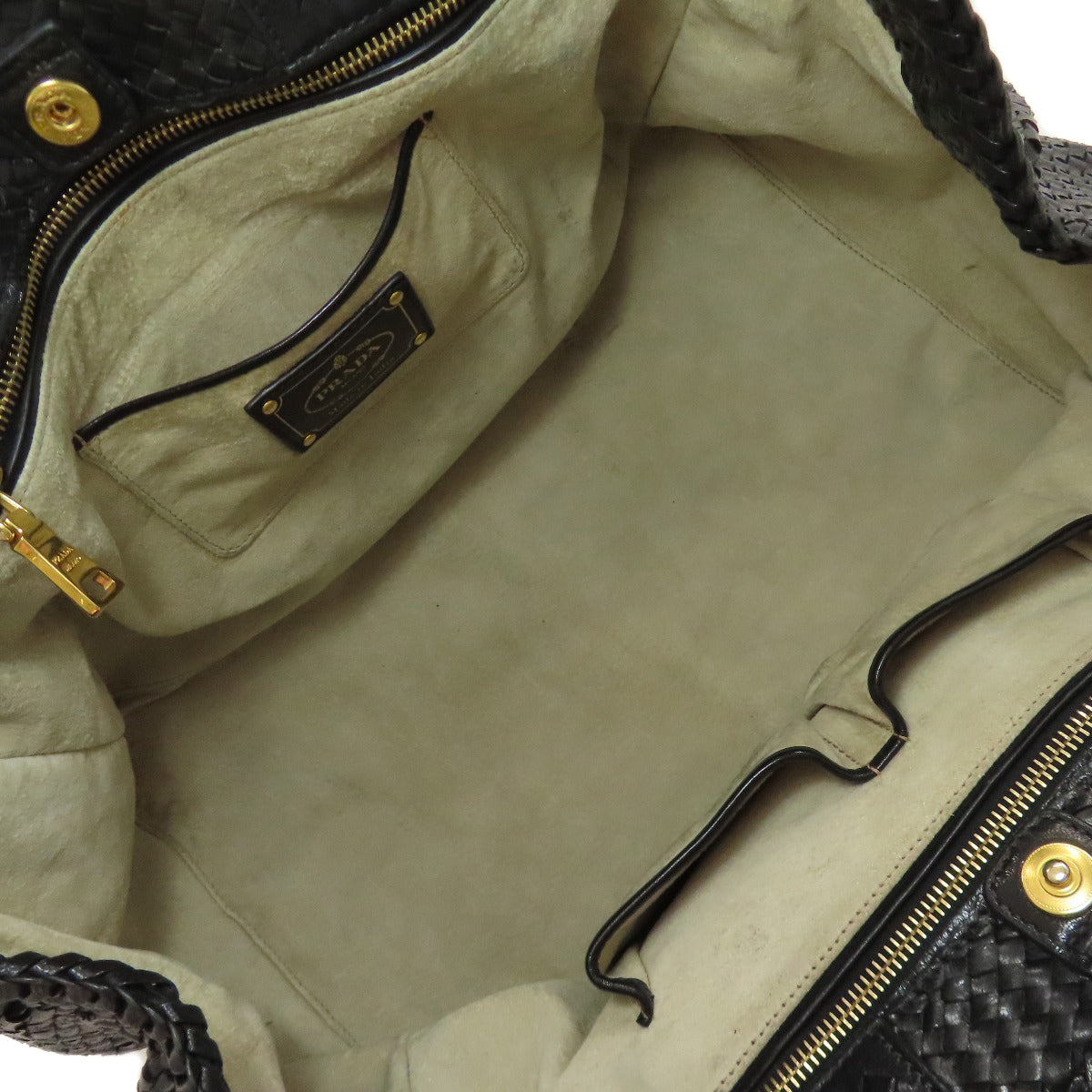 PRADA Canapa braid Tote Bag Calf Ladies [Used]