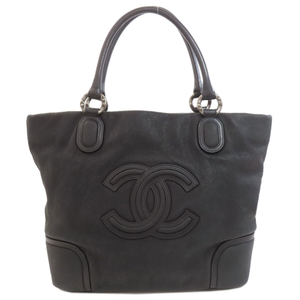 CHANEL COCO Mark SilverHardware Tote Bag Calf Ladies [Used]