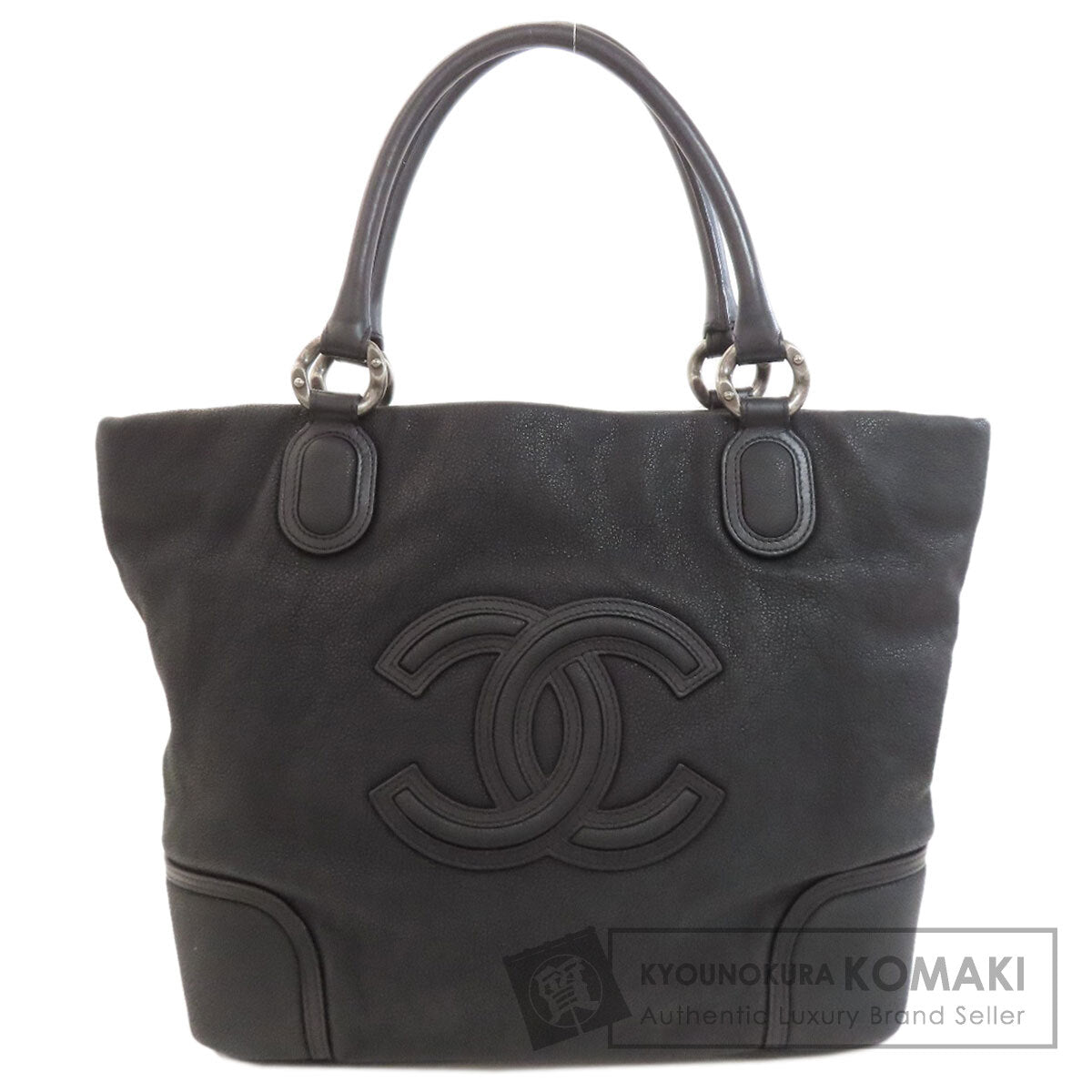 CHANEL COCO Mark SilverHardware Tote Bag Calf Ladies [Used]