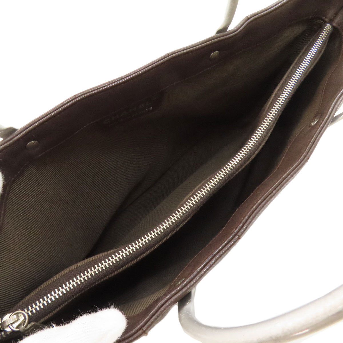 CHANEL Choco Bar SilverHardware Handbag Calf Ladies [Used]