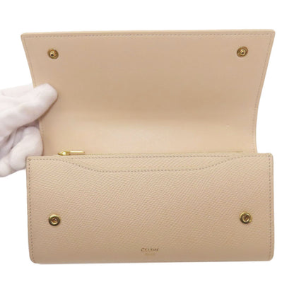 CELINE logo Long wallet (with coin pocket) Leather Ladies [Used]