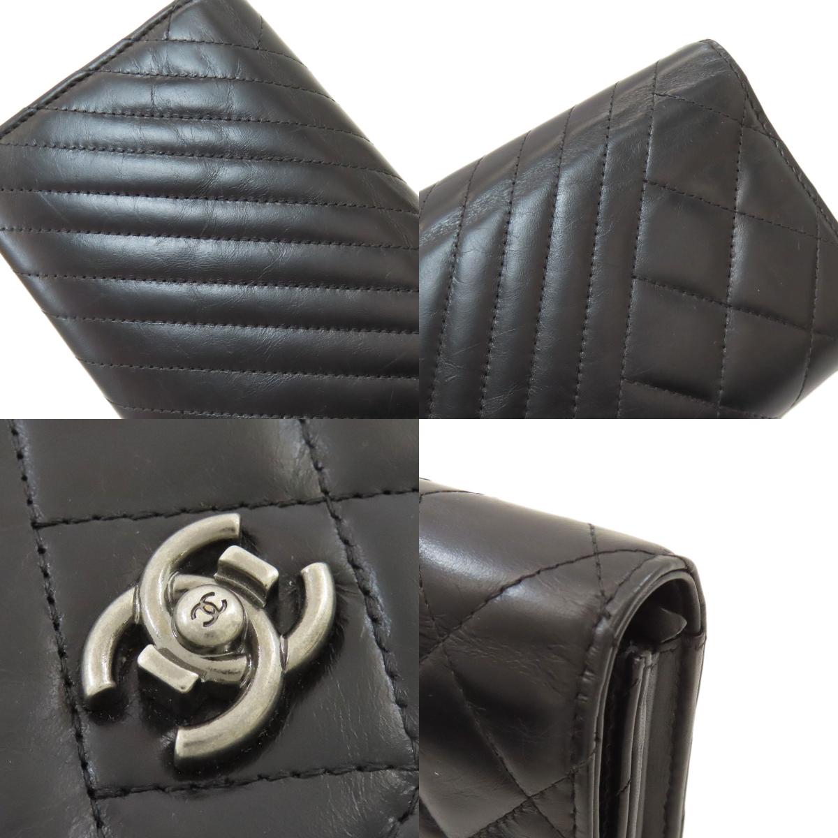 CHANEL Chevron Matelasse SilverHardware Long wallet (with coin pocket) Calf Ladies [Used]