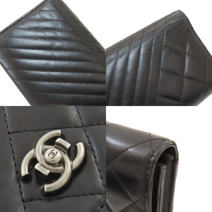 CHANEL Chevron Matelasse SilverHardware Long wallet (with coin pocket) Calf Ladies [Used]
