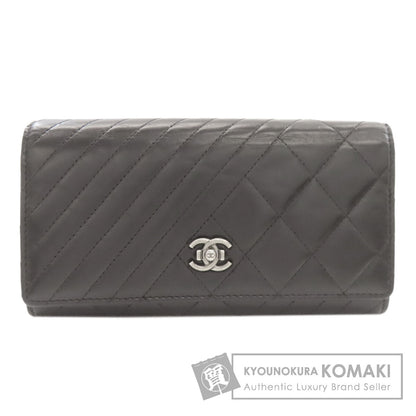 CHANEL Chevron Matelasse SilverHardware Long wallet (with coin pocket) Calf Ladies [Used]