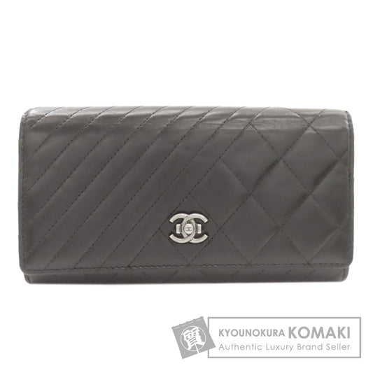 CHANEL Chevron Matelasse SilverHardware Long wallet (with coin pocket) Calf Ladies [Used]