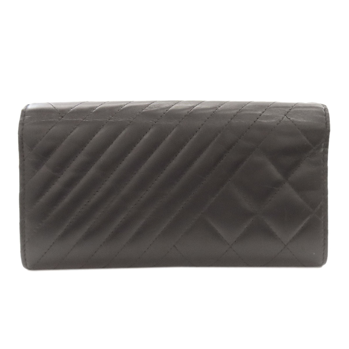 CHANEL Chevron Matelasse SilverHardware Long wallet (with coin pocket) Calf Ladies [Used]