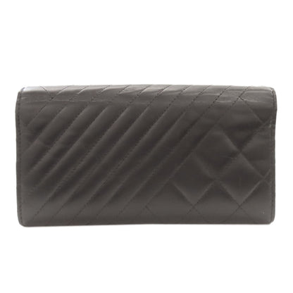 CHANEL Chevron Matelasse SilverHardware Long wallet (with coin pocket) Calf Ladies [Used]