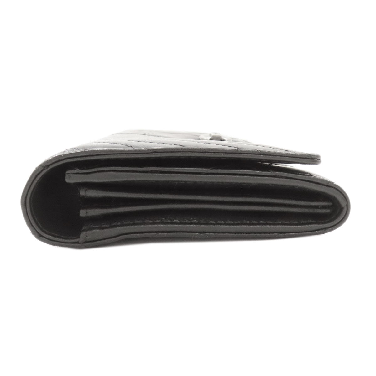 CHANEL Chevron Matelasse SilverHardware Long wallet (with coin pocket) Calf Ladies [Used]
