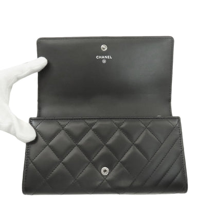 CHANEL Chevron Matelasse SilverHardware Long wallet (with coin pocket) Calf Ladies [Used]