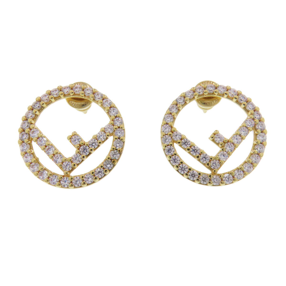FENDI F is Fendi Rhinestone earring Metal Ladies [Used]
