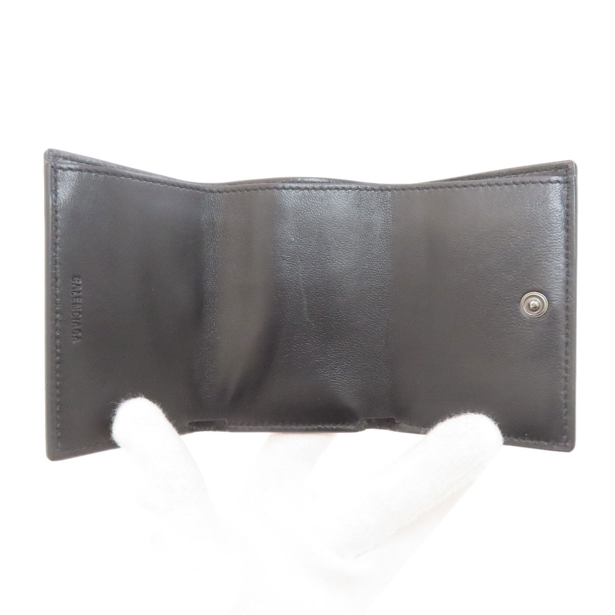 BALENCIAGA Compact Wallet Logo Bifold Wallet with Coin Pocket Leather Ladies [Used]