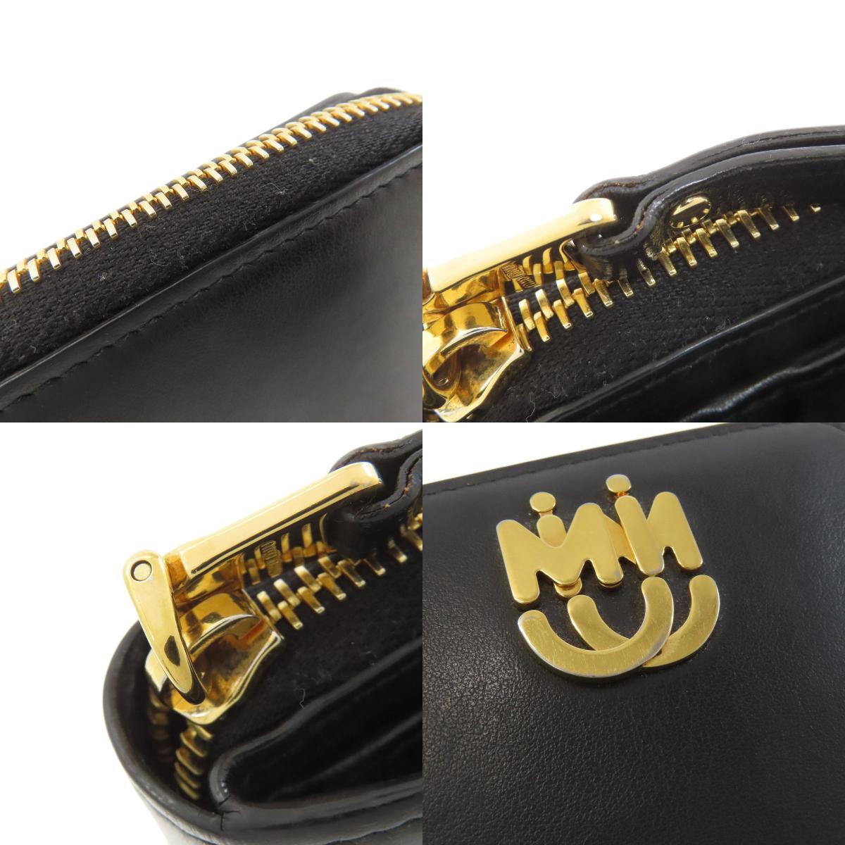 MIUMIU logo Bifold Wallet with Coin Pocket Leather Ladies [Used]
