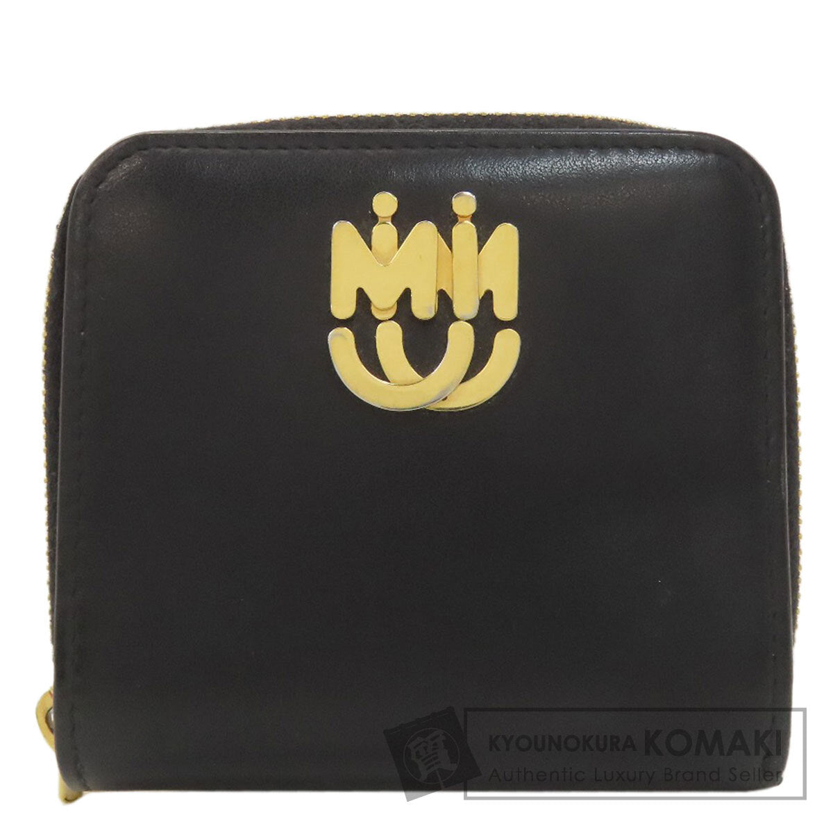 MIUMIU logo Bifold Wallet with Coin Pocket Leather Ladies [Used]