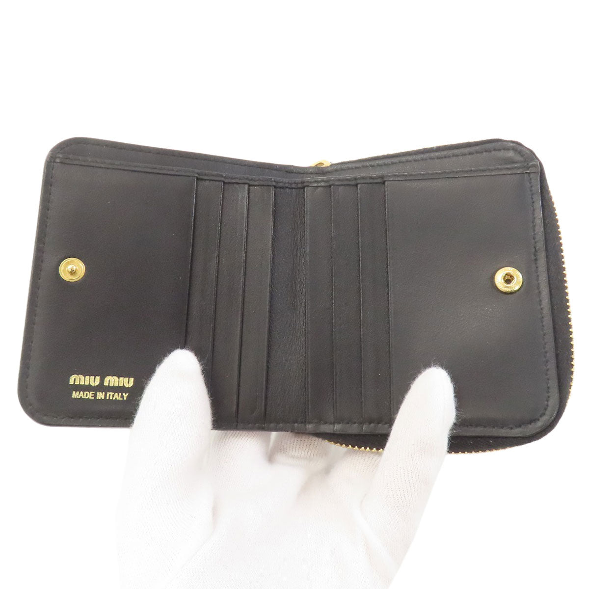 MIUMIU logo Bifold Wallet with Coin Pocket Leather Ladies [Used]