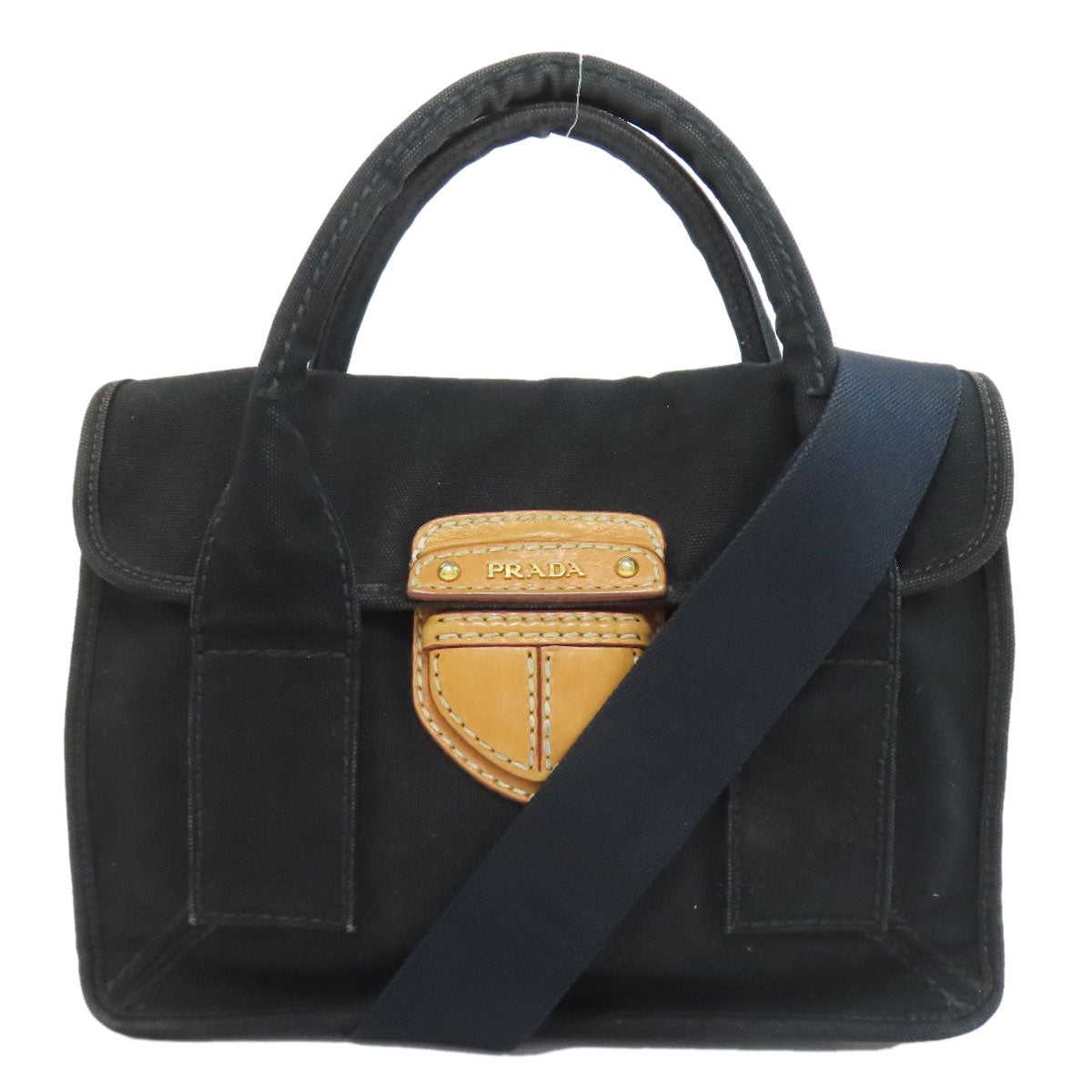 プラダ ロゴ ハンドバッグ キャンバス レディース 【中古】【PRADA】
