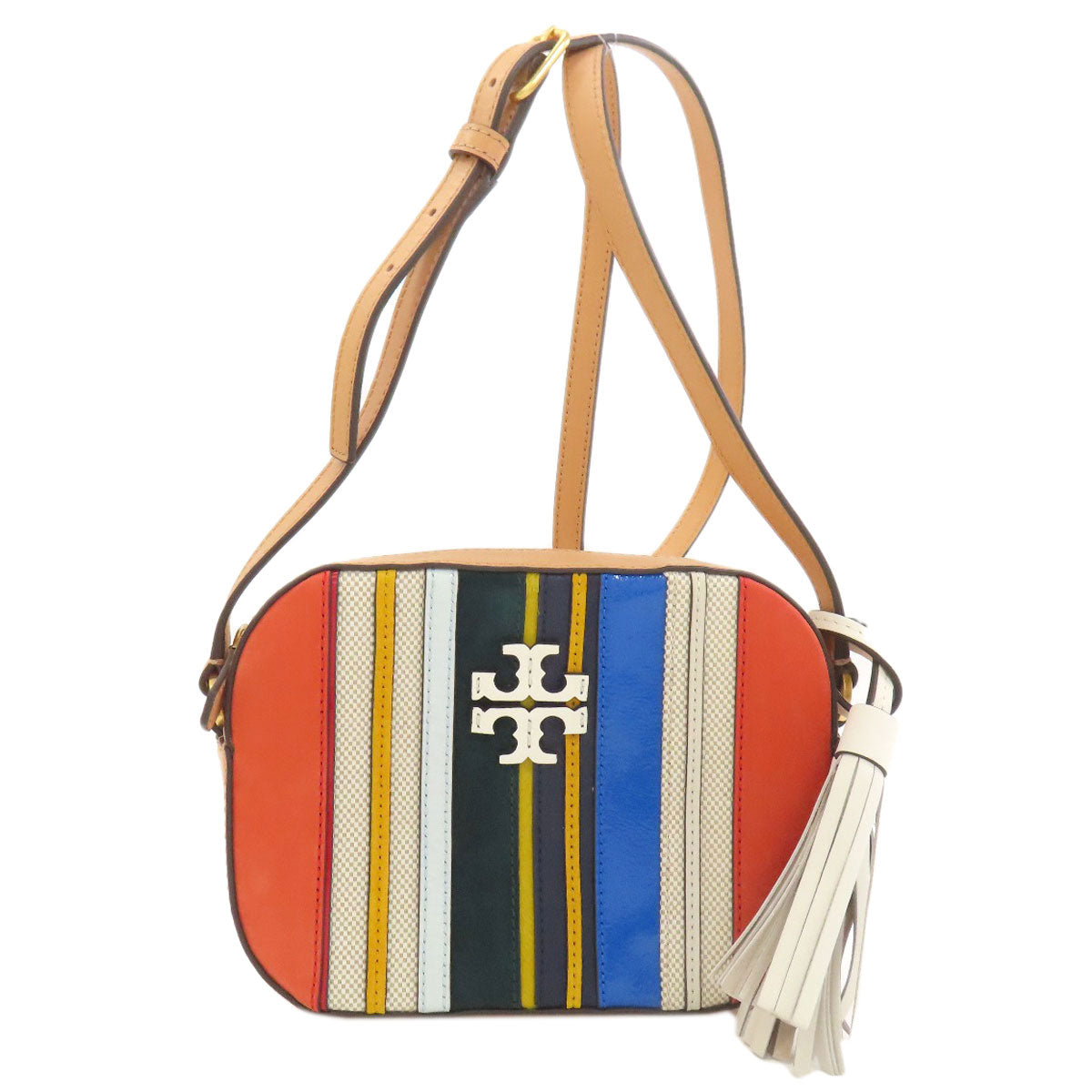 Tory Burch Stripe Shoulder Bag Leather SuedeLadies [Used]
