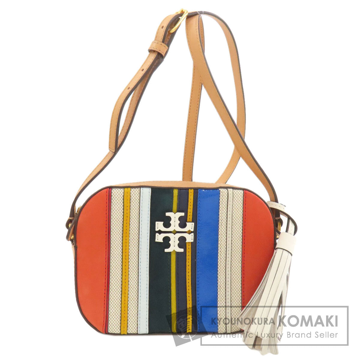 Tory Burch Stripe Shoulder Bag Leather SuedeLadies [Used]