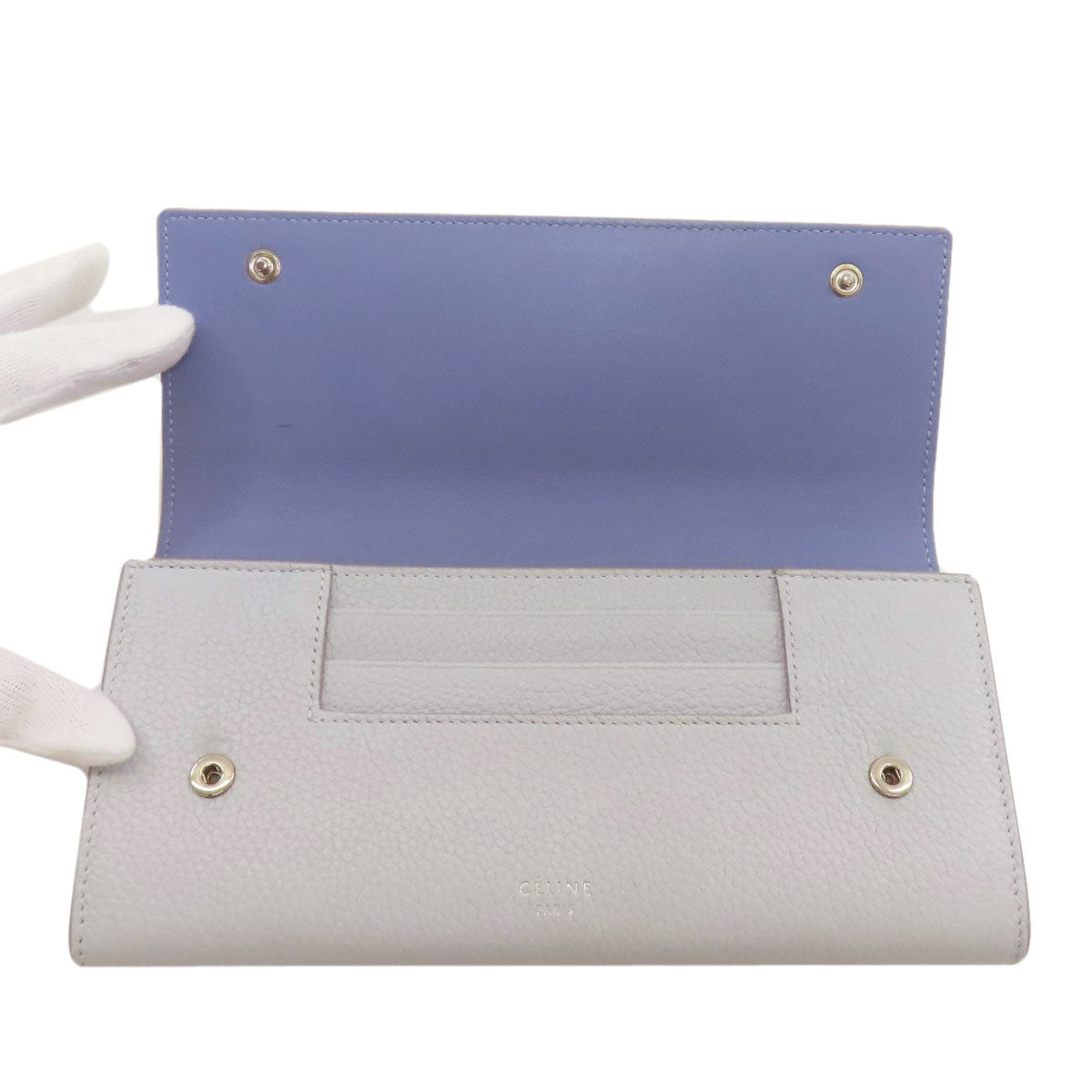 CELINE logo Long wallet (with coin pocket) Leather Ladies [Used]