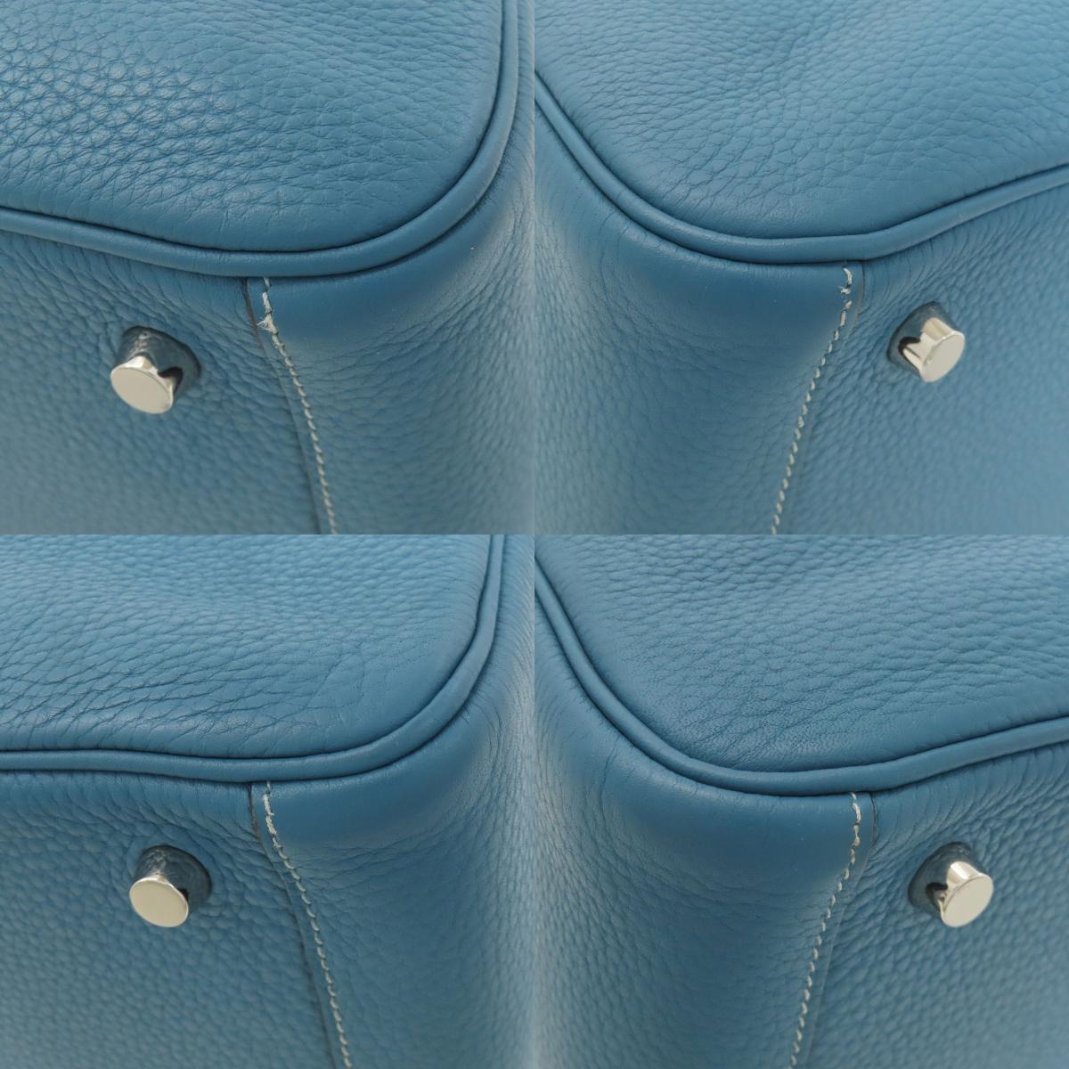 HERMES Lindy 26 Blue Jean Silver Hardware Handbag Taurillon Clemence Ladies [Used]