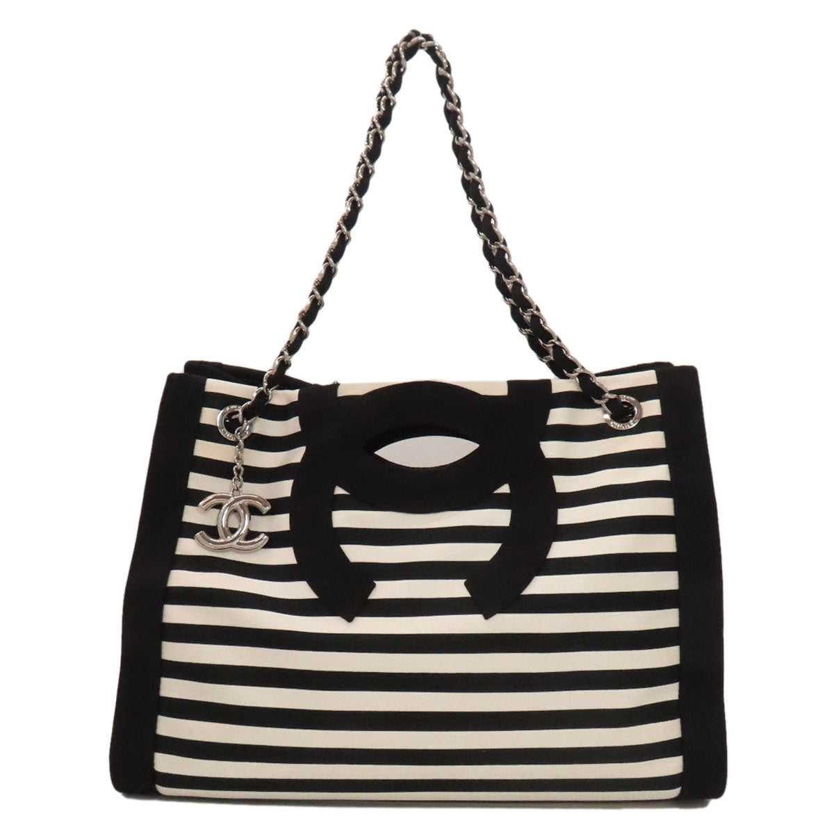 CHANEL Chain Tote Border COCO Mark SilverHardware Tote Bag Nylon Ladies [Used]
