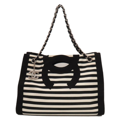 CHANEL Chain Tote Border COCO Mark SilverHardware Tote Bag Nylon Ladies [Used]