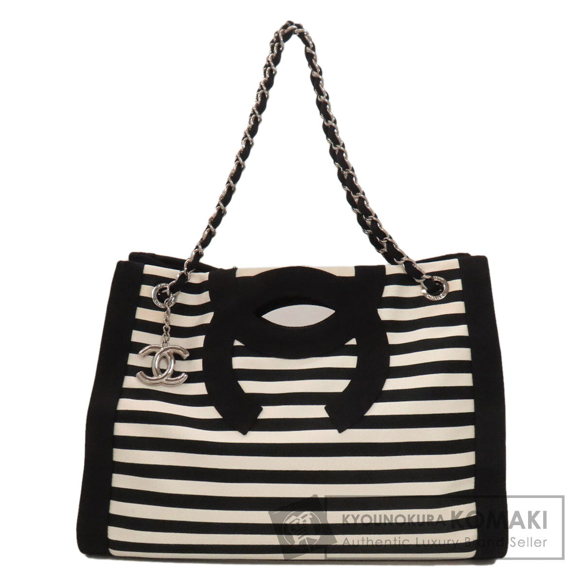 CHANEL Chain Tote Border COCO Mark SilverHardware Tote Bag Nylon Ladies [Used]