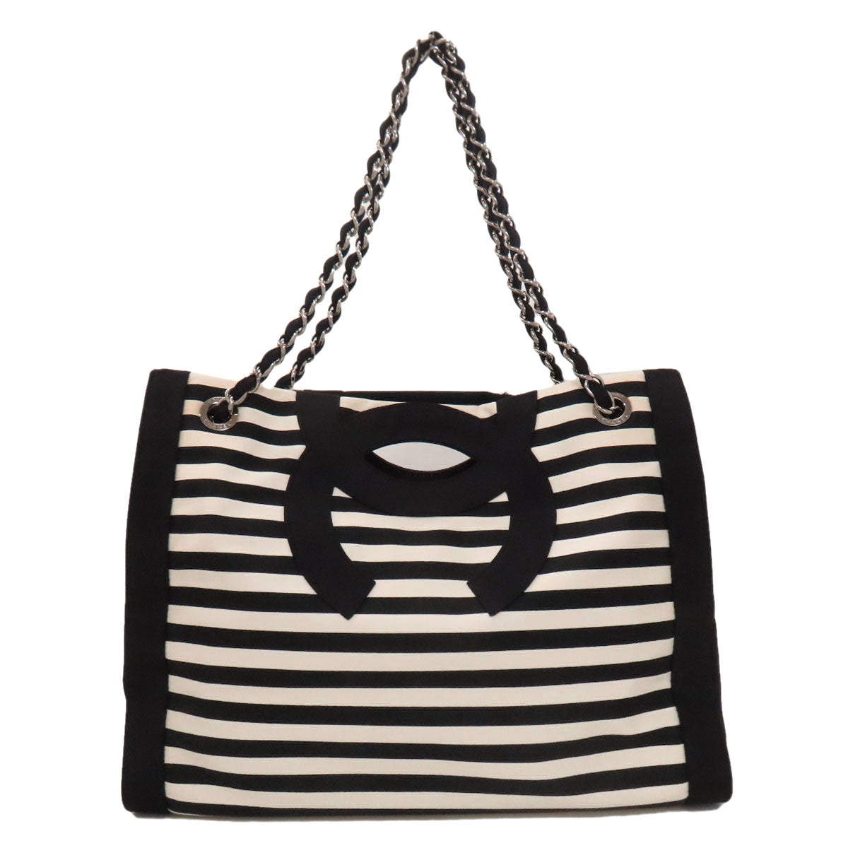 CHANEL Chain Tote Border COCO Mark SilverHardware Tote Bag Nylon Ladies [Used]
