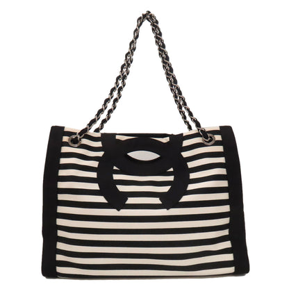CHANEL Chain Tote Border COCO Mark SilverHardware Tote Bag Nylon Ladies [Used]