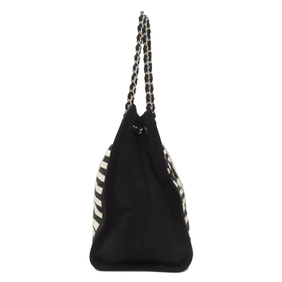 CHANEL Chain Tote Border COCO Mark SilverHardware Tote Bag Nylon Ladies [Used]